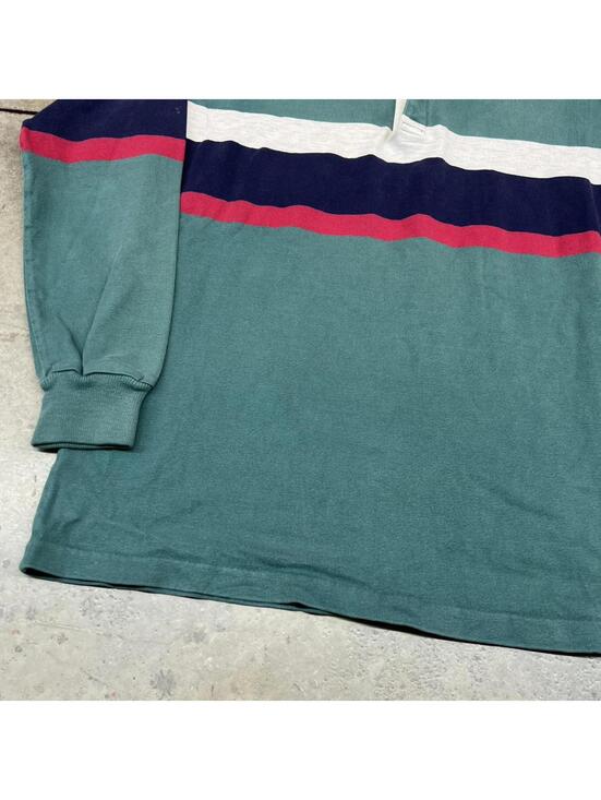 vintage l.l. bean green white navy and red made in usa rugby polo shirt large - Picture 4 of 5